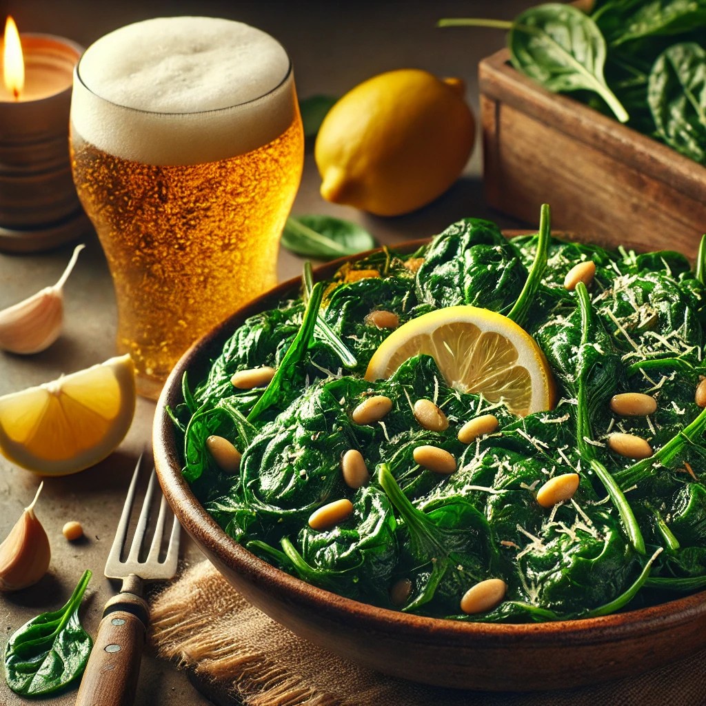 IPA Beer-Braised Spinach with Garlic and&nbsp;Lemon