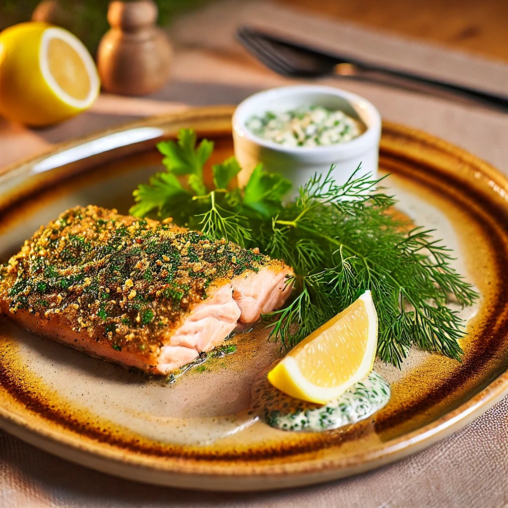Herb-Crusted Salmon with Lemon-Dill&nbsp;Sauce