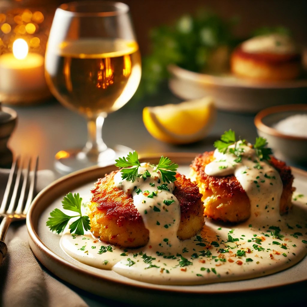 Crab Cakes with White Wine Cream&nbsp;Sauce
