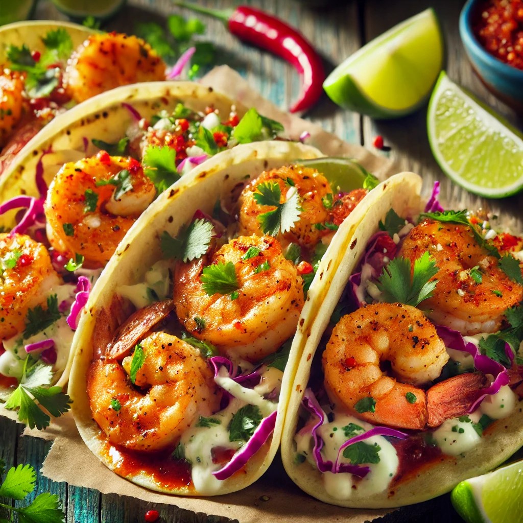 Spicy Garlic Shrimp Tacos with Lime&nbsp;Slaw