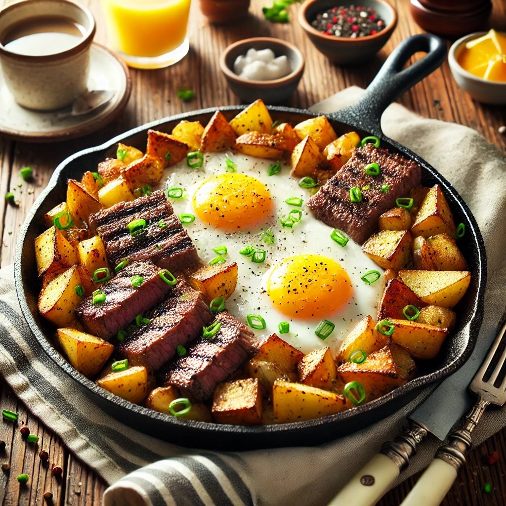 Steak and Egg Hash with Potatoes and Green Onions: A Perfect Brunch or Dinner&nbsp;Recipe